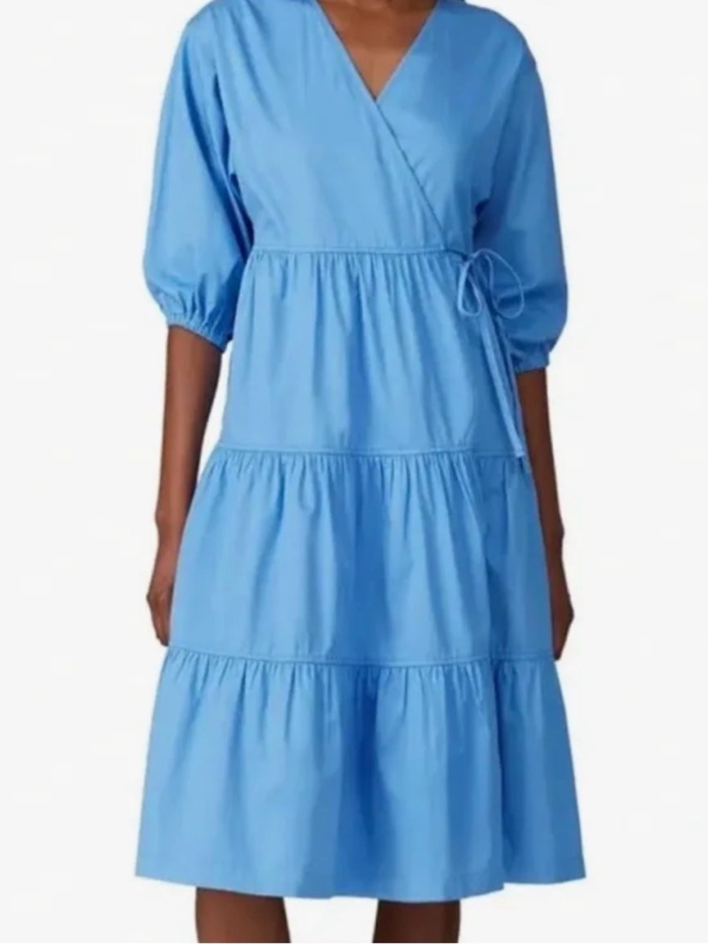 Rent the Runway Sweet Baby Jamie Blue Wrap Sundress with Tiered Skirt